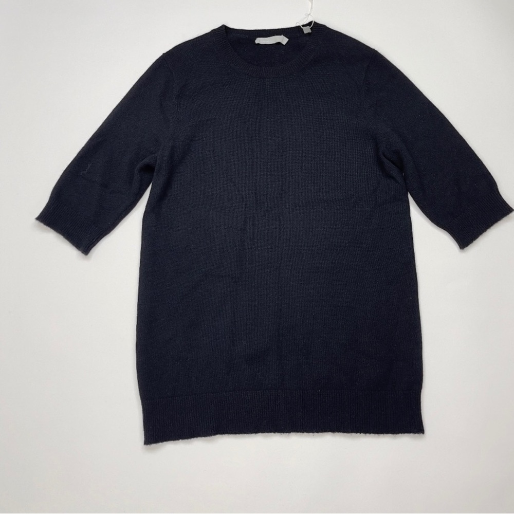 SzM Vince. 100% Cashmere Elbow Sleeve Elongated Hem Black Sweater